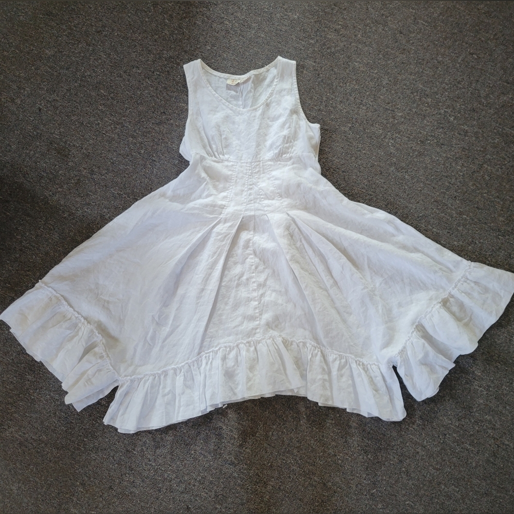 LA BLEND | White Sleeveless Linen Midi Dress With Flowy Skirt SIZE SMALL - Picture 2 of 6